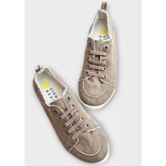 Vionic Beach Pismo Women Sz 9W Casual Supportive Sneaker Beige Denim New - Picture 1 of 13